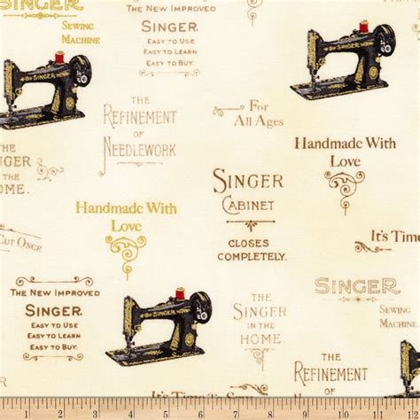 Sewing with Singer by Robert Kaufman Metallic Logo Cotton 